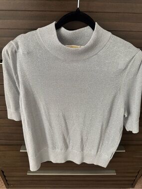 Michael Kors Silver Metallic Short Sleeve Knit Top